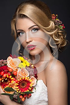 Beautiful blond woman in image of the bride with