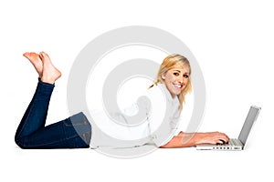 Beautiful Blond Woman Typing on laptop