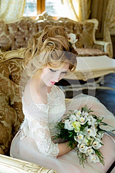 Beautiful blonde Bride portrait wedding makeup and hairstyle