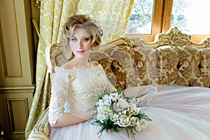 Beautiful blonde Bride portrait wedding makeup and hairstyle