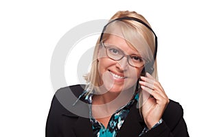 Beautiful Blonde Customer Support Woman with Heads