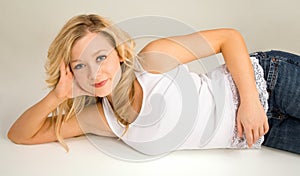 Beautiful Blonde Lying Down and Relaxing