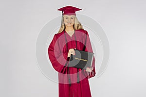 Beautiful Blonde Model Posing With A Diploma After Graduation