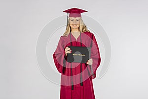 Beautiful Blonde Model Posing With A Diploma After Graduation