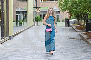 Beautiful Blonde Model Walking Down the Street