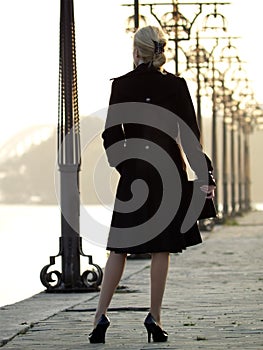 Beautiful blonde on promenade