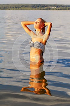 Beautiful blonde in sea