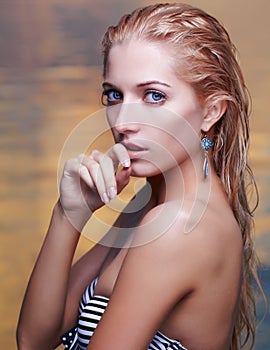 Beautiful blonde in sea