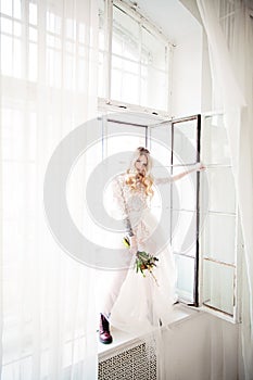 Beautiful Blonde Woman Fiancee with Bridal Hairstyle