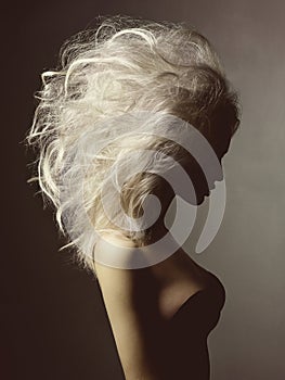 Beautiful blonde woman with volume hairstyle