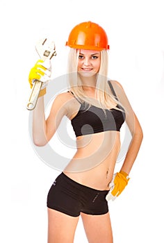 Beautiful blonde with a wrench.