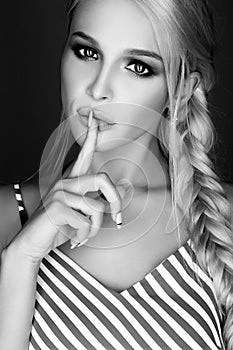 Beautiful blonde young woman. black and white