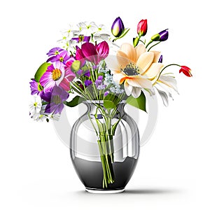 Beautiful bloom flower in vase on white background wallpaper illustration