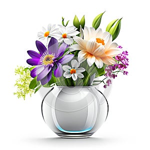 Beautiful bloom flower in vase on white background wallpaper illustration