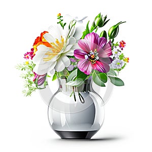 Beautiful bloom flower in vase on white background wallpaper illustration