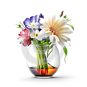 Beautiful bloom flower in vase on white background wallpaper illustration