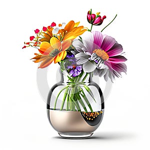 Beautiful bloom flower in vase on white background wallpaper illustration