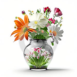 Beautiful bloom flower in vase on white background wallpaper illustration