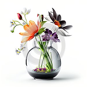 Beautiful bloom flower in vase on white background wallpaper illustration