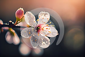 Beautiful blooming cherry tree branch in spring time. Spring background. AI Generative