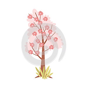 Beautiful blooming tree, spring season symbol cartoon vector illustration