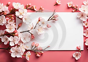 Beautiful blossom spring flowers and blank greeting card