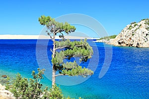 Beautiful blue Adriatic sea near Karlobag travel destination, Croatia