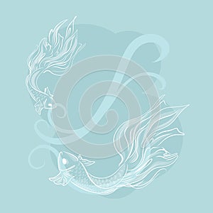 Beautiful blue background with place for an inscription, decorated with a white fish.