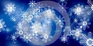 Beautiful Blue background with snowflakes, vector. Bokeh Effect With Lights.