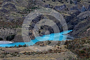 Beautiful blue Baker river, Carretera Austral, Patagonia, Chile