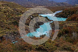 Beautiful blue Baker river, Carretera Austral, Patagonia, Chile