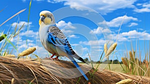 Beautiful Blue Bird Perched On Straw: Realistic Daz3d Animal Portrait