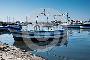 A beautiful blue boat in Marzamemi harbour, Sicily