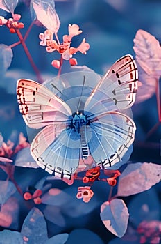 Beautiful blue butterfly on a light background