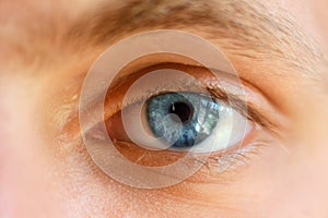 Beautiful blue eye close-up, bright eyes