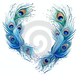 beautiful blue frame made of peacocks feathers clipart illustration