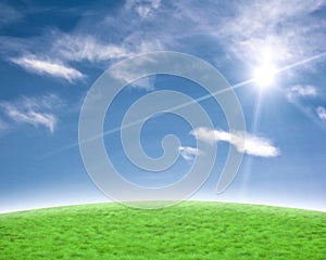 Beautiful blue and green background with sun flare