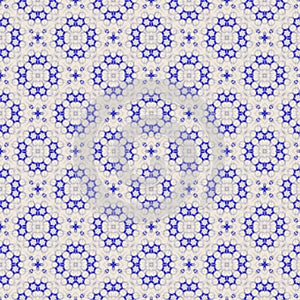 Beautiful blue hexagons and circles repeating pattern over light beige background