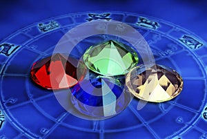 Beautiful blue horoscope with four pyramids like astrology and four elements concept
