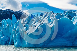 Beautiful blue Iceberg of Glacier Grey on Lake Grey at Torres del Paine National Park