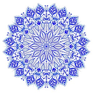 Beautiful blue lace mandala Indian culture element on white background