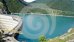 Beautiful blue lake on a dam, a hydroelectric power station