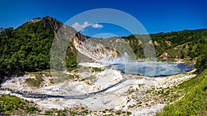 Beautiful blue lake. Sapporo, Hokkaido, Japan. Sapporo, Hokkaido, Japan. crater lake. Oyunuma Pond