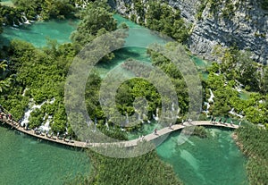 Beautiful blue lake and waterwalls in plitvice national park