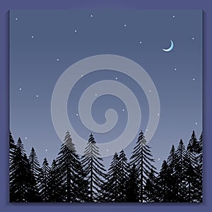 Beautiful with blue night landscape forest on light background. Landscape night light design. Dark forest background.