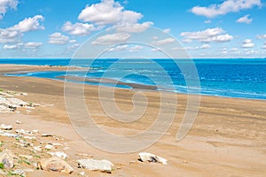 Beautiful blue sea and empty beach. Summer vacations theme