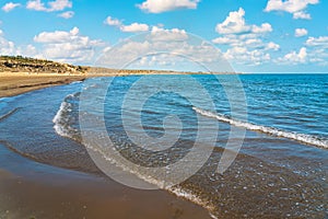 Beautiful blue sea and empty beach. Summer vacations theme