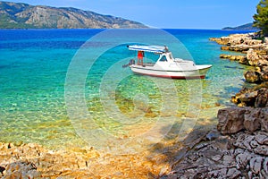 Beautiful blue sea, Island Hvar in Croatia