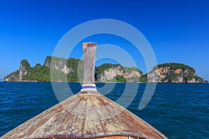 Beautiful Blue Sea under Clear Sky and Mountain,The Nature of the Gulf in Krabi,Thailand