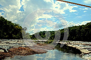 Beautiful blue skies with pattern clouds above the wetlands in Maryland.